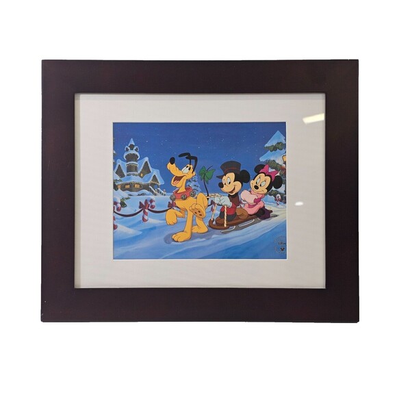 KSD VTG 1999 Walt Disney Store Mickey's Christmas Litho Lithograph Framed Matted - Picture 1 of 5